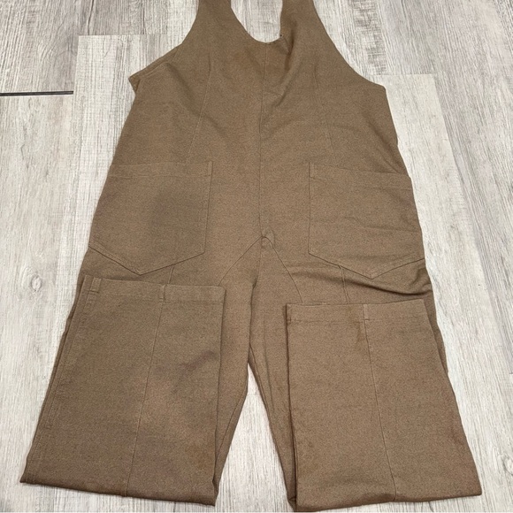 EXLURA JP052 Womens Brown Sleeveless Jumpsuit Wide Leg Casual Pockets Size L - Picture 3 of 12